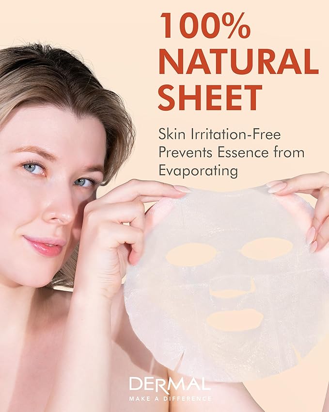 DERMAL Red Ginseng Collagen Essence Mask - Reduces Wrinkles, Radiant Skin, Rejuvenating Skin - Hypoallergenic Skin Friendly Sheet