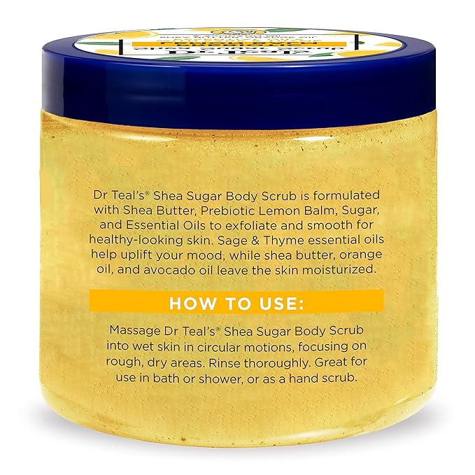 Dr Teal's Shea Sugar Scrub, Prebiotic Lemon Balm, 19 oz (Pack of 3)