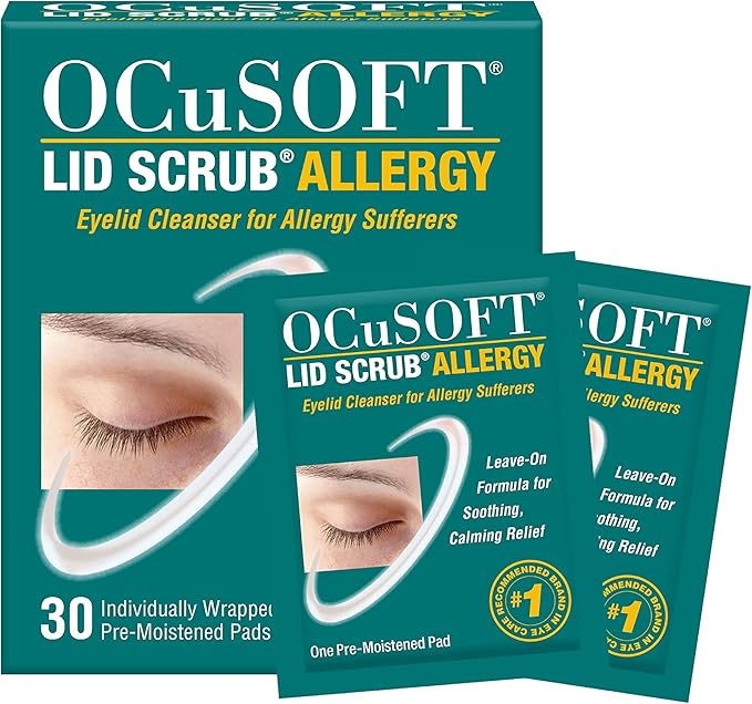 OCuSOFT Lid Scrub Allergy & Dry Eye Mask Bundle - Soothes Red, Irritated Eyelids - Pre-Moistened Eyelid Cleanser Pads & Reusable Moist-Heat Eye Compress Kit - 30 Pads + 1 Thermapod Mask