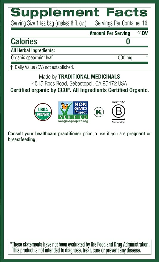 Traditional Medicinals Organic Spearmint Herbal Tea, Healthy & Refreshing (16 Count (Pack of 3))