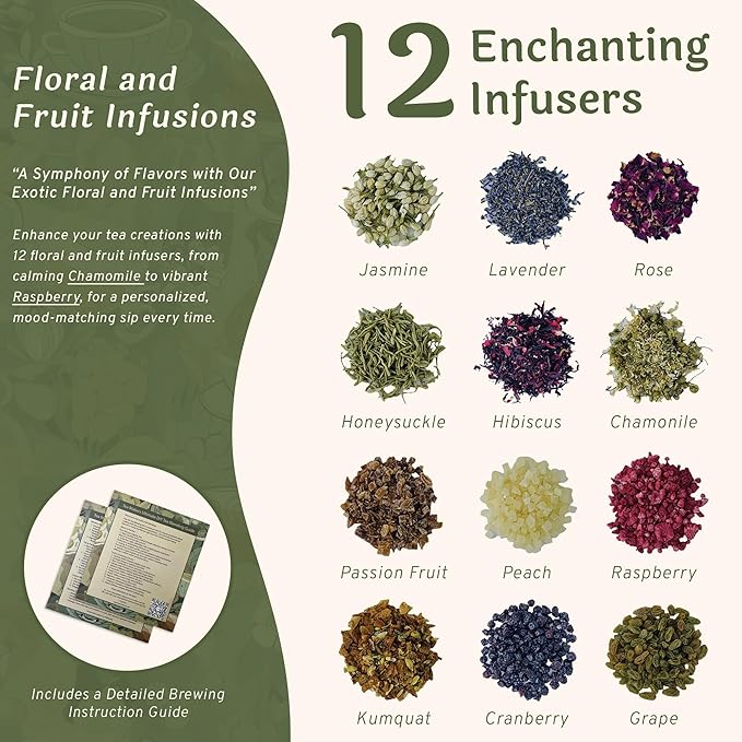 Lyon DIY Tea Blending Set-16 Tin Variety Pack-Premium Herbal Tea & Exotic Floral/Fruit Flavor Infusers - Create 75+ Cups w/Assorted Teas, Oolong, Chamomile, Rose, Peach & More