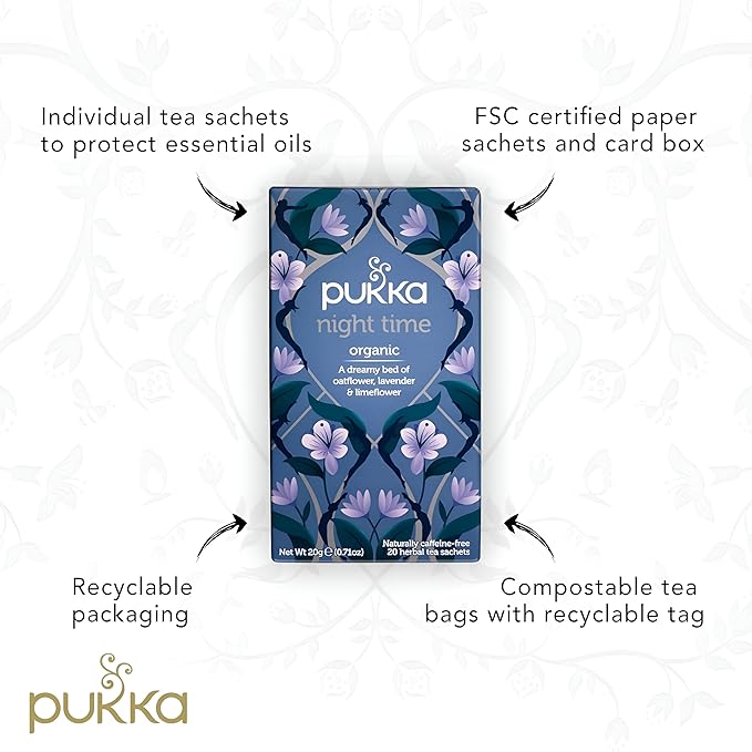 Pukka Organic Tea Bags, Night Time Herbal Tea with Chamomile, Lavender & Valerian, Perfect for Easing into a Soothing Sleep, 20 Count (Pack of 2) 40 Tea Bags