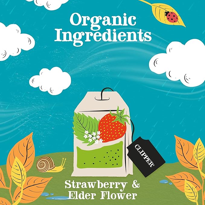 Clipper Tea Strawberry & Elderflower Herbal Tea – Caffeine Free, USDA Organic, Great Hot or Iced – Refreshingly Fruity, Natural, Fair & Delicious – 20 Tea Bags