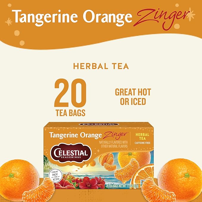 Celestial Seasonings Tangerine Orange Zinger Herbal Tea, Caffeine Free, 20 Tea Bags Box