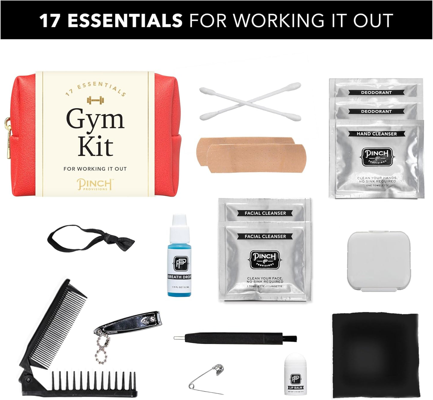 Pinch Provisions Gym Kit, includes 15 Personal Care Essentials for Wellness & Beauty, Perfect for Gifts, Gym Bags, Duffle Bags & Lockers (Poppy Red)