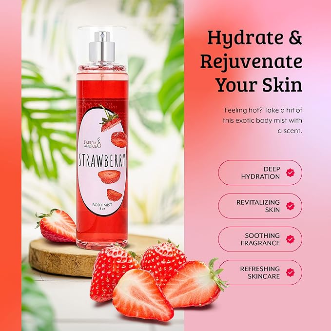 Home Spa Gift 10oz Deep Moisturizing Fragrance Body Lotion & 8 oz. Fine Fragrance Body Mist Set Luxury Self-Care Combo for Women and Girls (Strawberry) Mother’s Day Gift for Mom