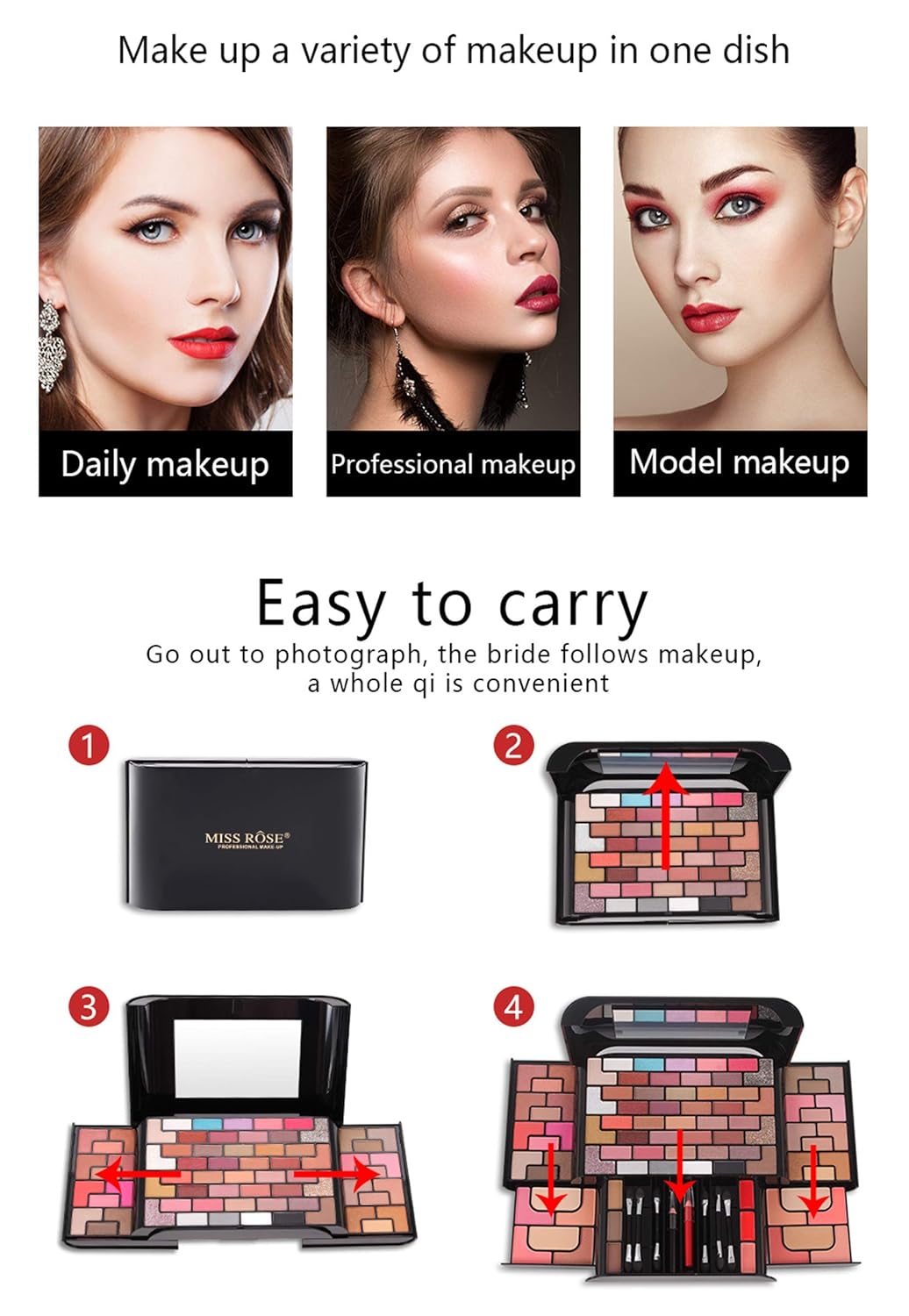 98 Colors All in one Makeup Gift Set Holiday Birthday Beauty Cosmetic Essential Starter Bundle Include 68 Eyeshadow Palette, 8 Blush, 4 Compact Powder, 3 Lipstick, Eyebrow Pencil, Lip Liner