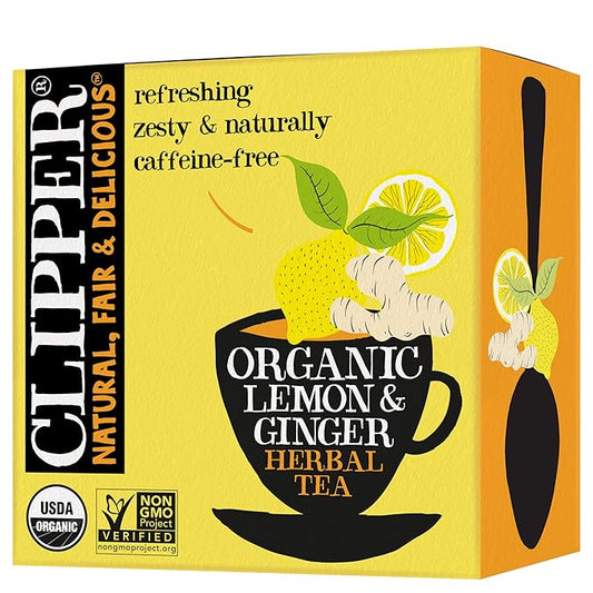 Clipper Tea Lemon & Ginger Teabags – Caffeine Free, USDA Organic, Great Hot or Iced – Aromatic, Natural, Fair & Delicious – 50 Tea Bags
