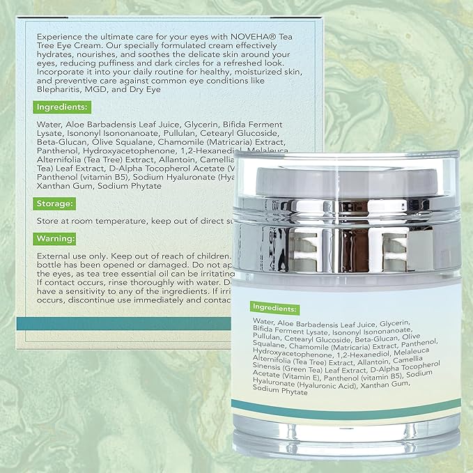 NOVEHA Tea Tree Oil Anti Wrinkle Eye Cream - Eyelid Cream for Dry & Itchy Skin, Scar | Moisturizer Face Cream Treatment - 1.69 Fl. Oz.