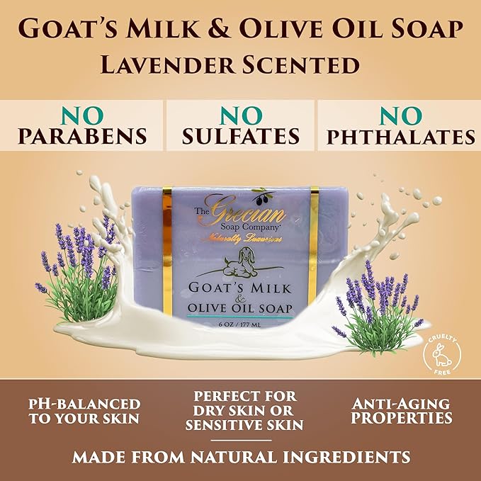 Self Care Gifts for Women, 6pcs Goat Milk & Olive Oil Skin Care Set, Relaxing Gift Basket, Bridal Shower Gifts, Birthday Gifts, Gifts for Mom, Lavender Scent, Handmade in USA