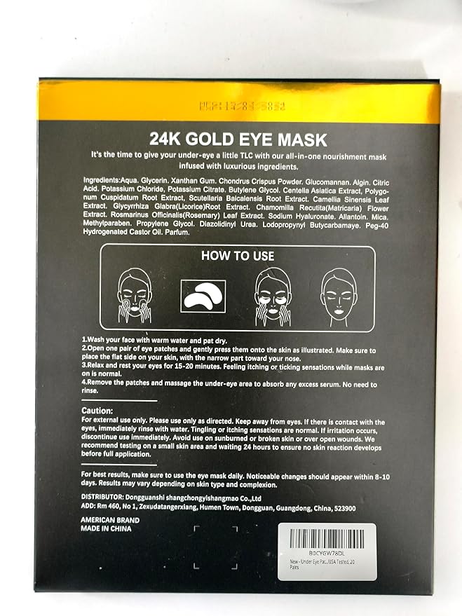 Under Eye Patches, Dermatology Golden Eye Mask with Amino Acid & Collagen, Cooling Eye Care for Wrinkles, Puffy Eyes & Dark Circles, Skincare Treatment, Gift for Women, 20 Pairs