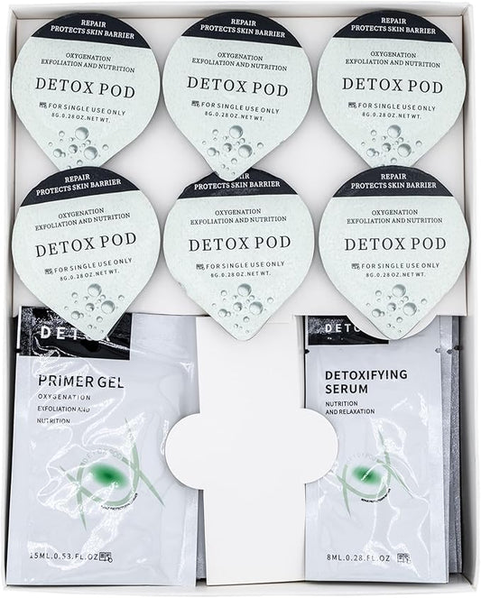 Detox - OxyGeneo Oxygen Facial CO2 Therapy Machine, Geneo Type Pods, Home Facial, 6 Pods + 6 Primer Gel + 6 Detoxifying Serum After Treatment (NEW FORMULA less foam)