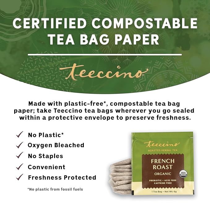 Teeccino French Roast Herbal Tea - Rich & Roasted Herbal Tea That’s Caffeine Free & Prebiotic for Natural Energy, Coffee Alternative, 25 Tea Bags (Pack of 3)