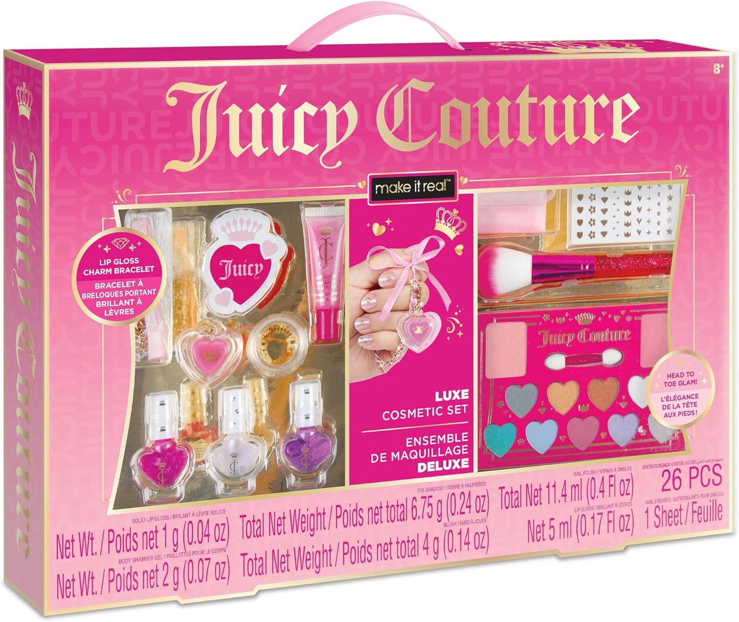 Make It Real: Juicy Couture Luxe Cosmetic Set - Lip Gloss Charm Bracelet, Nail Polish, Eyeshadow, Head to Toe Glam, Makeup Kit, Girls & Kids Ages 8+