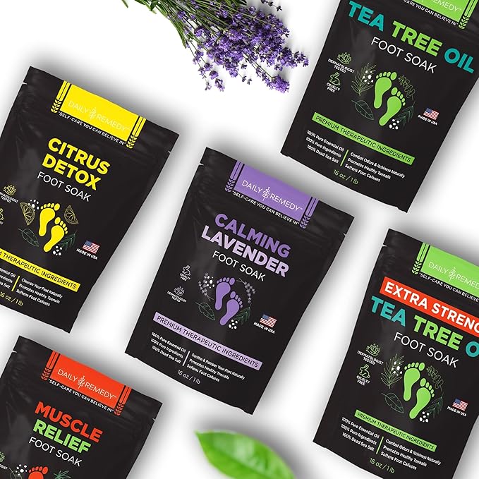 Daily Remedy Calming Lavender Foot Soak with Epsom Salt - 2 PACK -Foot Soak Soothes Sore Tired Feet, Athletes Foot & Remove Foot Odor. Best Foot Spa Pedicure Set