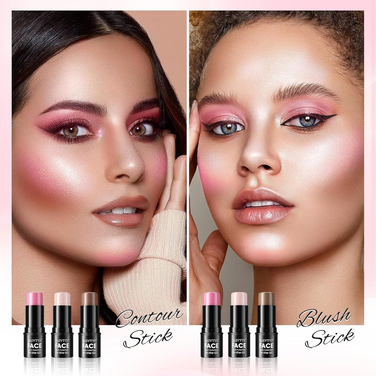 3Pcs Cream Contour Stick Makeup Kit,Shades with Highlighter Stick,Blush Stick and Bronzer Contour Stick for Sculpt the Cheeks,Long Lasting,Waterproof,Matte & Dewy Finish (Medium, 01# 02# 04#)