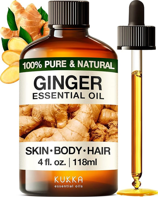 Kukka Ginger Essential Oil for Hair Skin & Massage - 4 Fl Oz - 100% Pure Natural for Soap Making Scent DIY, Spicy, Warming Scent, Nutrient Rich for More Healthy & Vibrant Lifestyle
