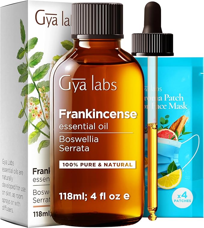 Gya Labs Frankincense Essential Oil - Huge 4 Fl Oz - 100% Pure Natural Frankincense Oil for Skin, Face, Body, Massages & Candle Making Scent - Premium Grade for Wellness & Comfort - Woody & Calming