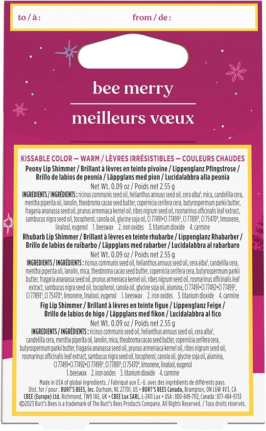 BURTS BEES Kissable Color Lip Shimmer Holiday Gift, 1 EA