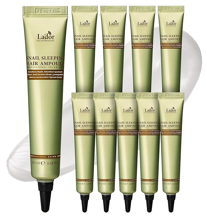 LA'DOR Snail Sleeping Hair Ampoule Serum - Intensive Overnight Leave-In Mask - Treatment for Frizzy Dry Damaged Thinning Hair Korean Haircare LADOR