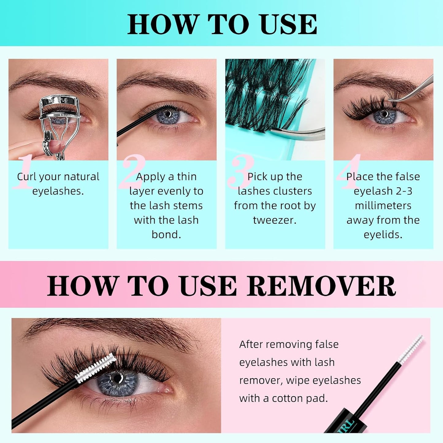 Lash Clusters Kit 200PCS 50D Eyelash Extension Kit D Curl Wispy Eyelash Clusters DIY Natural Individual Lashes Kits Lashes Extensions Kit with Lash Bond and Remover Eyelash Tweezer at Home