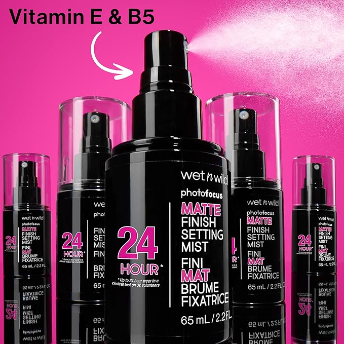 wet n wild Photo Focus Setting Mist, Up to 24HR Wear, Lightweight & Nourishing with Provitamin B5 & E, Suitable for All Skin Types, Cruelty-Free & Vegan - Natural Finish