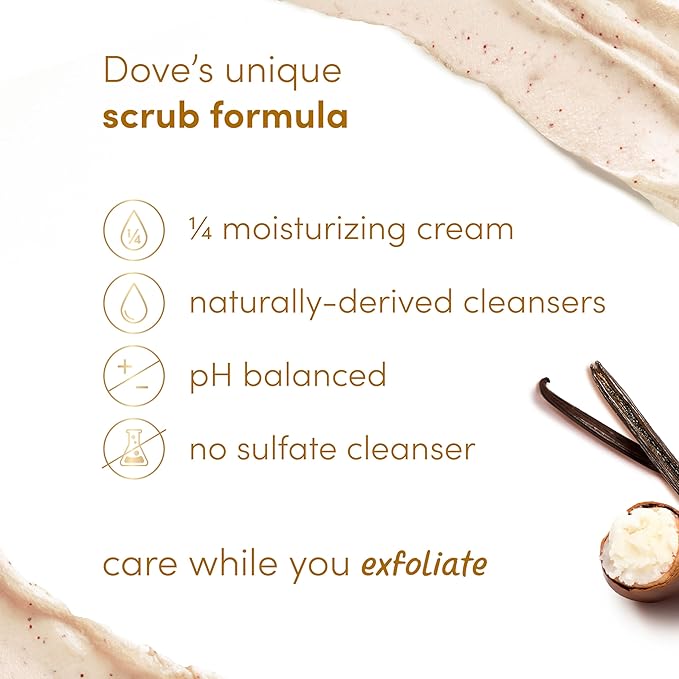 Dove Vanilla Body Scrub Exfoliates and Deeply Nourishes for Smooth, Radiant Skin 15oz