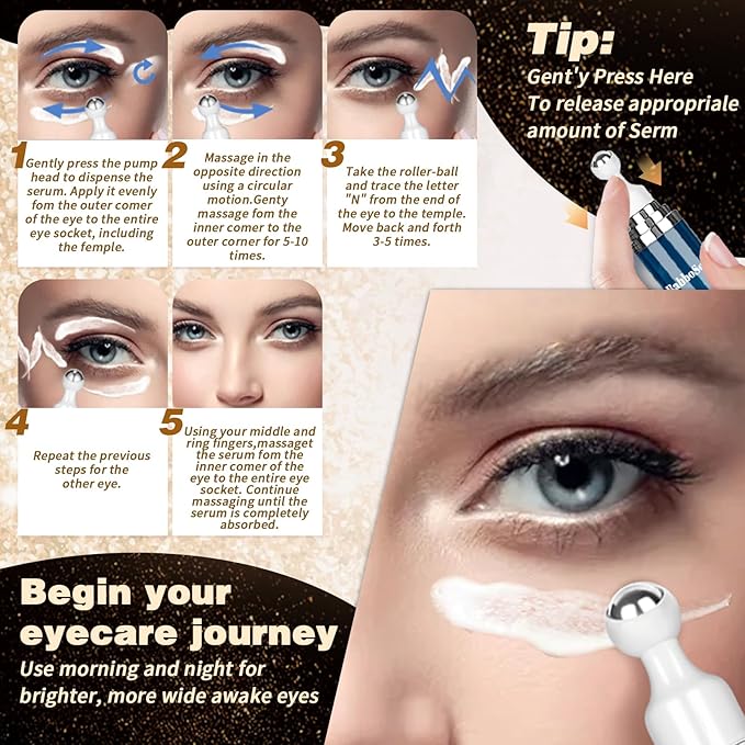 Caffeine Eye Cream and 24K Gold Eye Mask (20 pcs): Under Eye Serum for Dark Circles and Puffiness Eye Care Eye Serum Anti Aging with 360° Massage Ball Reduce Eye Bags, Wrinkles and Fine Lines