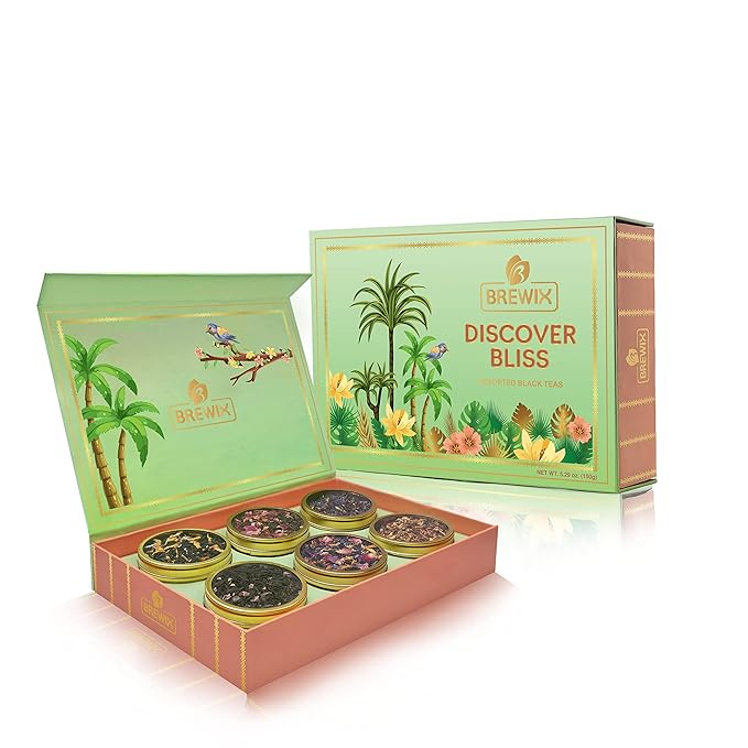 BREWIX, Discover Bliss Premium Black Tea Christmas Gift Box (5.29oz/ 75+ Cup) | Tea Gift Sets For Tea Lover |6 Unique Black Tea | Best for Birthdays, Anniversaries & Holidays
