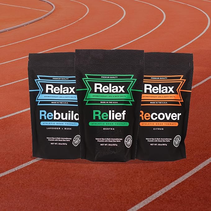 Relax Spa & Bath, Epsom & Dead Sea Salts, Aromatherapy Bath Salts for Hot Tub, Bath, or Spa, Infused with Magnesium, 3 Pack, Athletic Soak Therapy