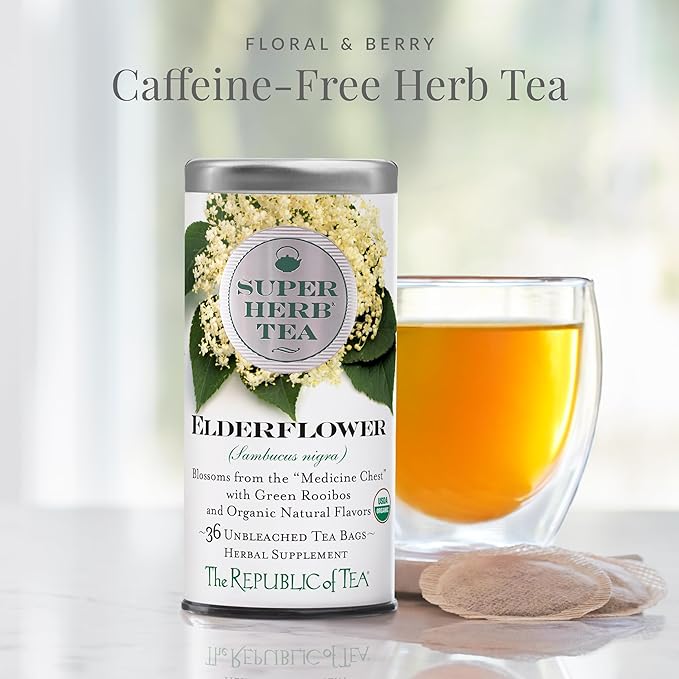 The Republic of Tea — Organic Elderflower SuperHerb Tea Tin, 36 Herbal Tea Bags, Naturally Caffeine-Free