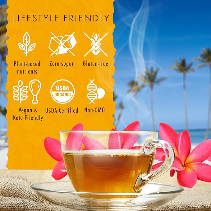 Hawaiian Natural Tea Mango Peach Flavored Organic Tea - Tropical Fruit Green and Black Tea Blend - Perfect Daily Cup & Gift for Special Occasions - 20 Tea Bags