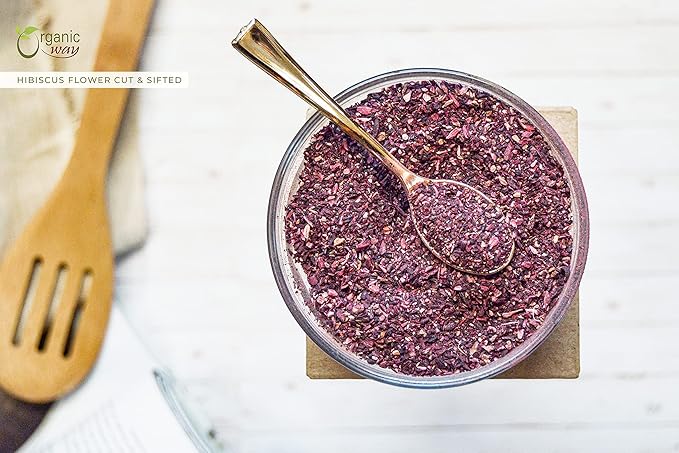 Organic Way Dried Hibiscus Flower Cut & Sifted(Hibiscus rosa-sinensis) | Herbal Tea - Organic & Kosher Certified | Raw, Vegan, Non GMO & Gluten Free | USDA Certified | Origin - India (1/2LBS / 8Oz)
