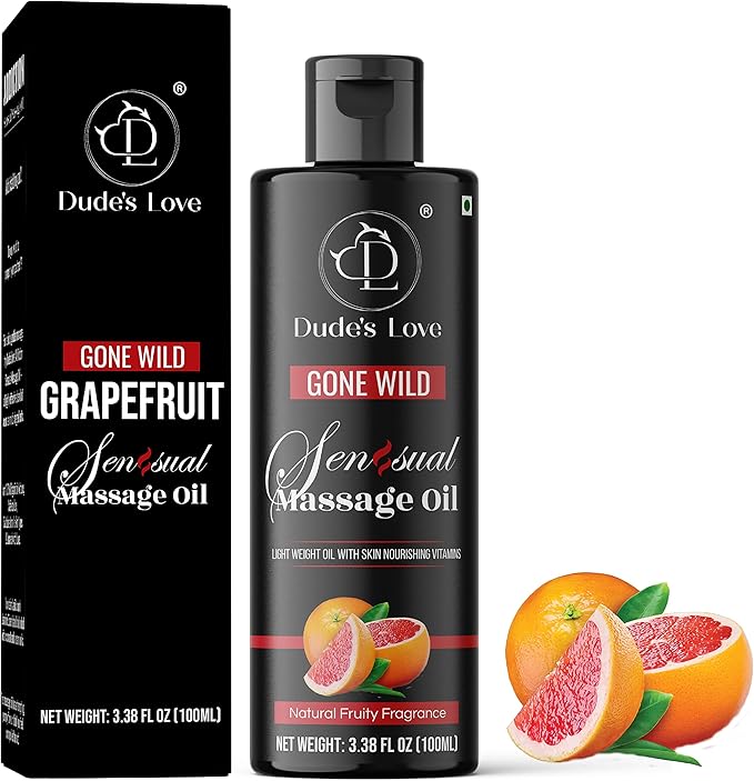 Dude's Love - Gone Wild - Fruity Sensual Massage Oil - Mind Detox | Edible Massage Oil Blend with Natural Grapefruit & Lime | Nourish & Moisturize Skin