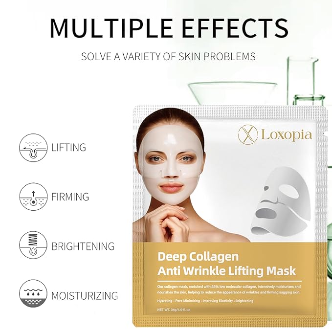 Deep Collagen Anti-Wrinkle Lifting Face Mask, Hydrating Hydrogel Collagen Face Mask, Pore Tightening & Skin Elasticity Boosting