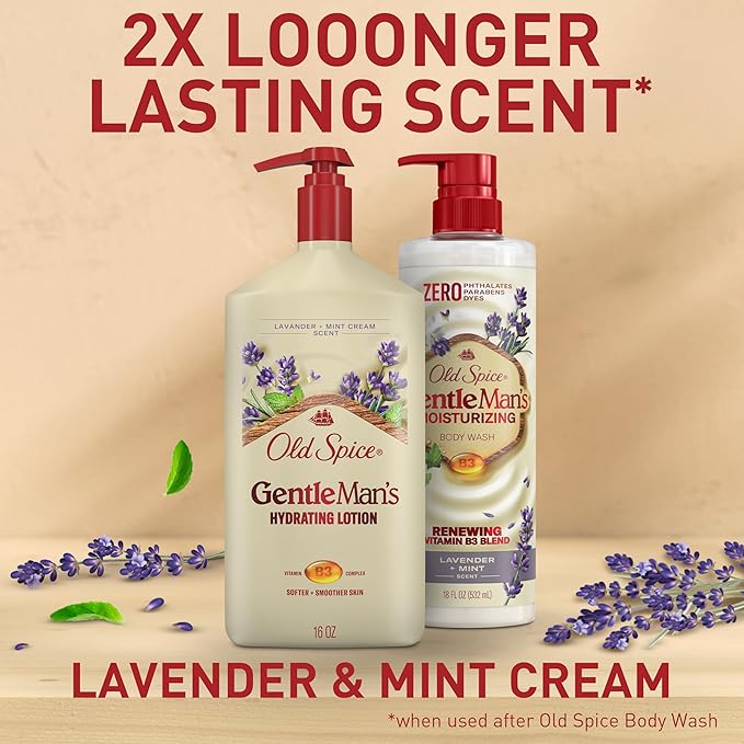 Old Spice Hand, Face & Body Lotion for Men, 24/7 Lightweight Moisturization with Vitamin B3, Instant Absorption, For All Skin Types, Lavender + Mint Cream Scent, 16 oz