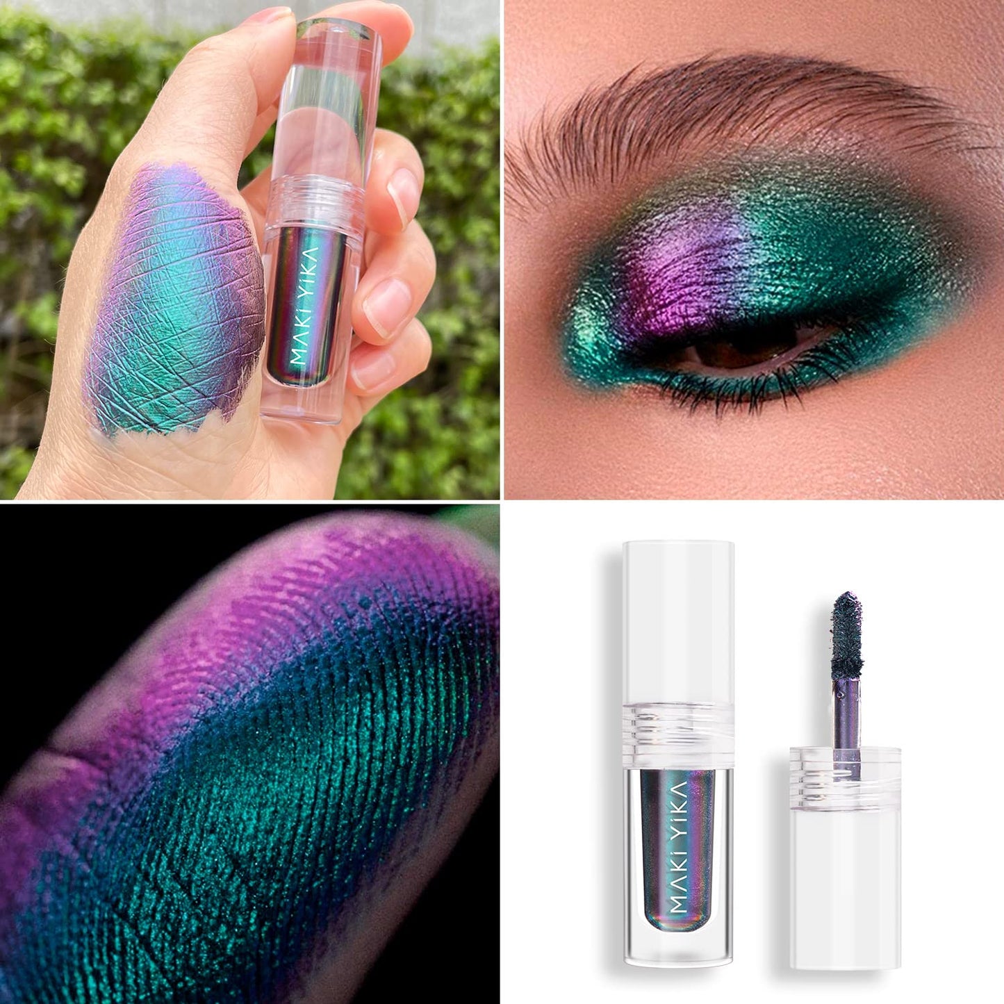 MAKI YIKA Glitter Eyeshadow Teal Liquid Multichrome Eyeshadows Long Lasting, Metallic Chameleon Eye Shadow Smudgeproof Holographic Eye Topper Glitters (#3 Dawn)