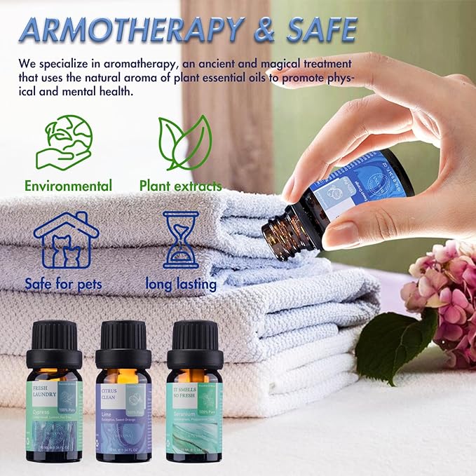 Essential Oils for Laundry - 100% Pure Essential Oils for Diffusers for Home,6x10ml(Clean)- Aromatherapy Oils for Humidifiers,Wool Dryer Balls,Clean Linen