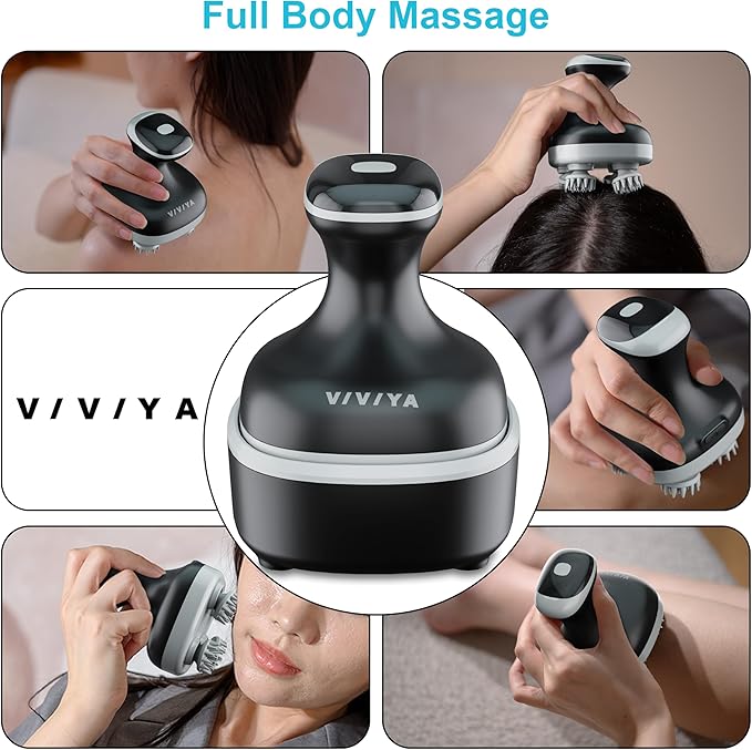 Electric Scalp Massager, Portable Rechargeable Head Massager with 8 Removable Massage Claws, Waterproof Handheld Hair Scalp Scratcher for Full-Body Massage and Stress Relax