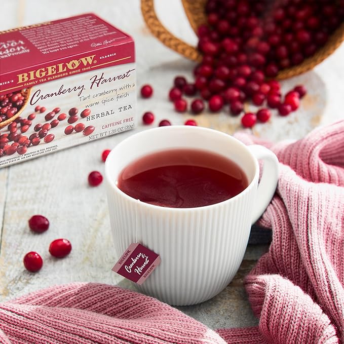 Bigelow Tea Cranberry Harvest Herbal Tea, Caffeine Free Tea with Cranberry and Spice, Holiday and Christmas Tea, 18 Count Box (Pack Of 6), 108 Total Tea Bags