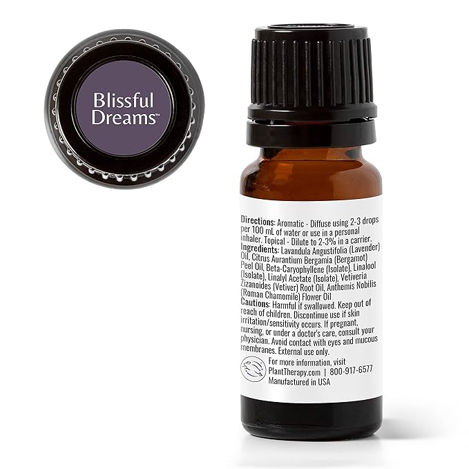 Plant Therapy Blissful Dreams Essential Oil Blend, For Relaxation While Supporting Quality Rest, Grounding and Soothing, Lovely Bedtime Aroma, 10 mL (1/3 oz) 100% Pure, Undiluted, Natural Aromatherapy