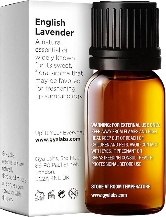 Gya Labs English Lavender Essential Oil for Diffuser - 0.34 Fl Oz - 100% Pure Natural English Lavender Oil for Skin, Hair & Candle Making Floral Herbaceous Scent