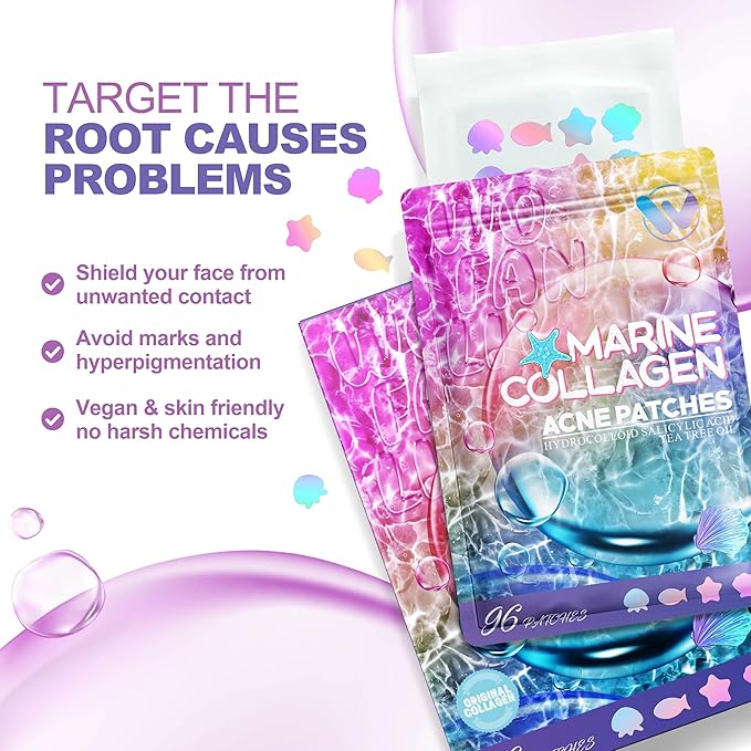 Pimple Patches Cute, Ocean Series shapes Pimple Patches for Face, Contains Salicylic Acid & Tea Tree Oil - 96 Dots