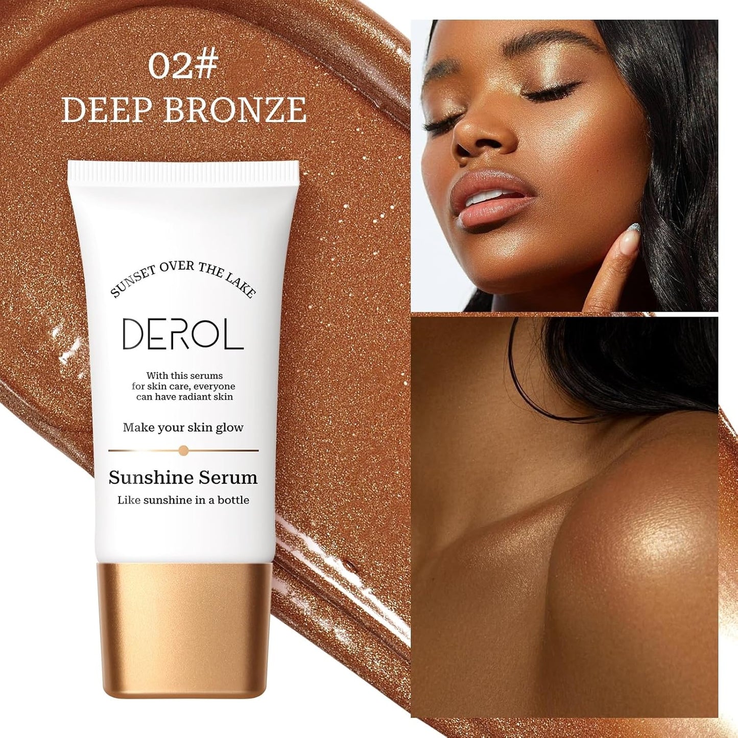Bronzing Drops, Instant Sunshine Bronzing Drops, Lightweight and Non-greasy Liquid Bronzer Drops for Face Body, Glow Bronzing Serum Drops for Flawless Skin & A Radiant Finish(DEEP BRONZE)