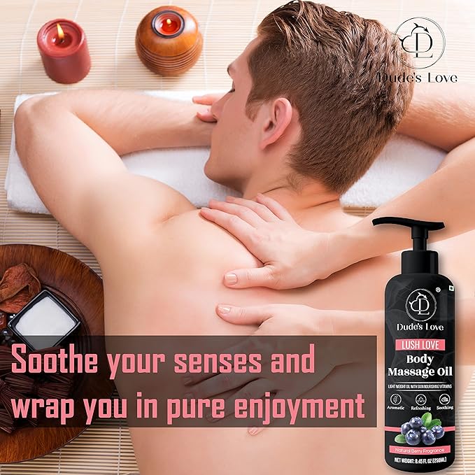 Organic - Berry Full Body Massage Oil - Revitalising, Detoxifying | No Stain & Non-Sticky | with Fractionated Coconut Oil, Lime & Juniper Berry Oil - 8.45 Fl Oz