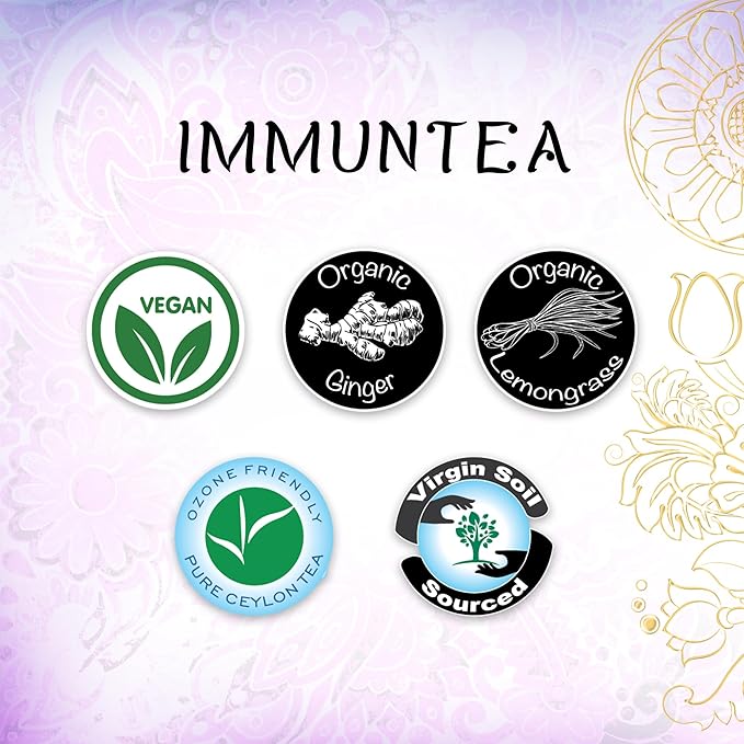 Térapy Ceylon ImmunTea Organic Tea Bags | All Natural Herbal Ingredients | Eco-friendly & Unbleached Pure Herb Tea Bags- Premium Individually Wrapped Herbal Tea Bags- 20 Count Tea Bags, 1.41oz(40g)