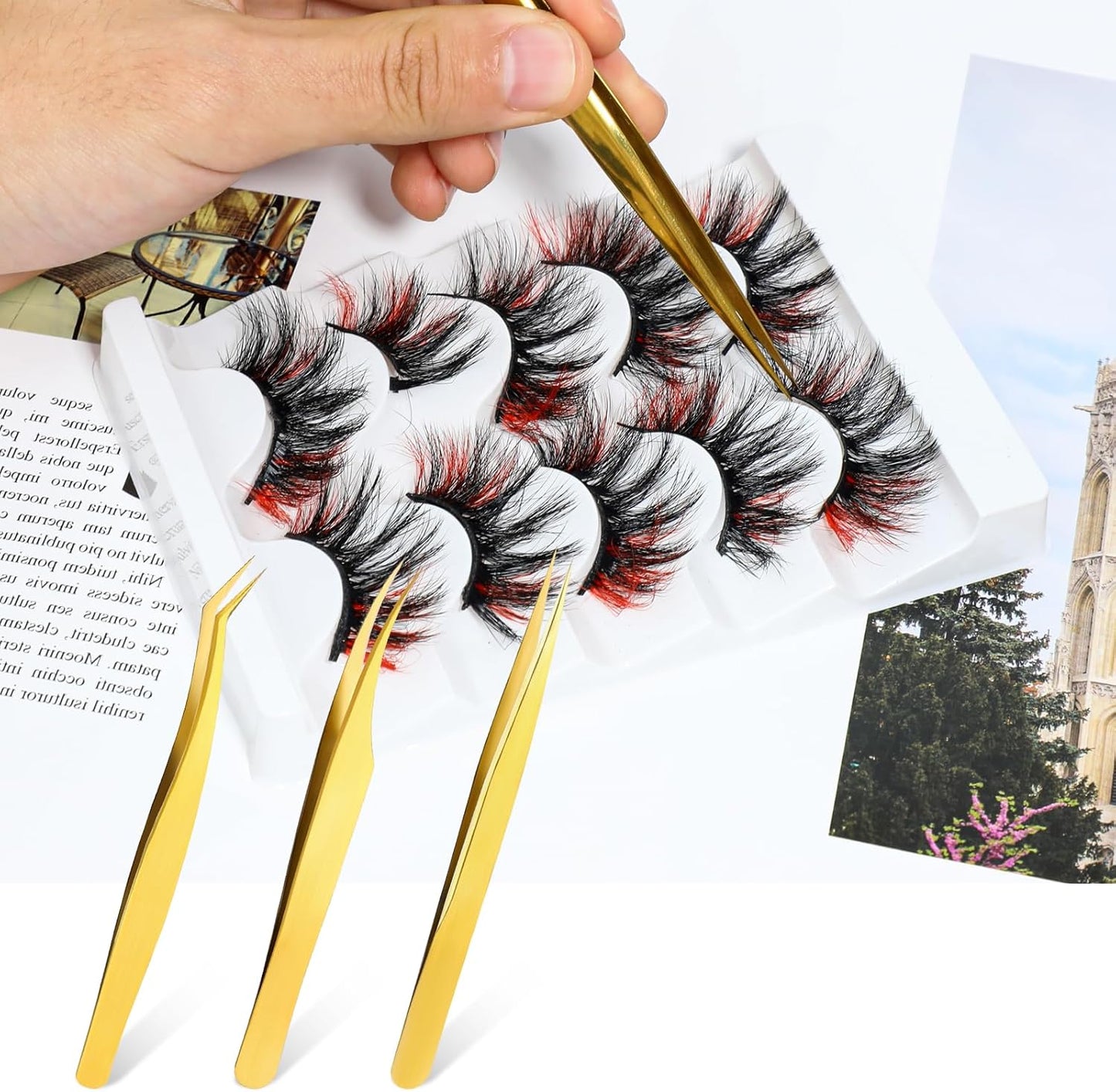 3 PCS Lash Tweezers for Eyelash Extensions, High Precision Gold Metal Tweezers Set Fiber Tip and Curved Isolation Tweezers Eyelash Extension Tools for Women Volume Lash, Crafting, Jewelry Making