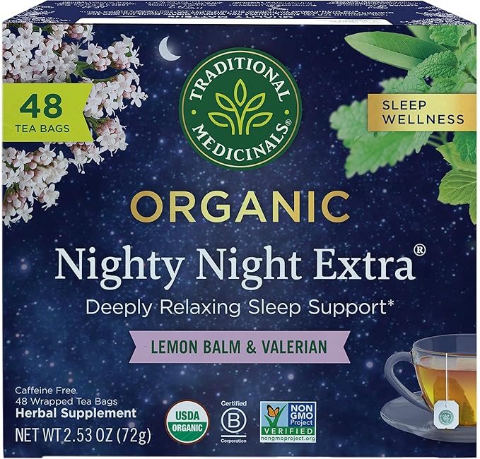 Traditional Medicinals Organic Nighty Night Extra Tea With Valerian Root for Relaxation, 48 Tea Bags