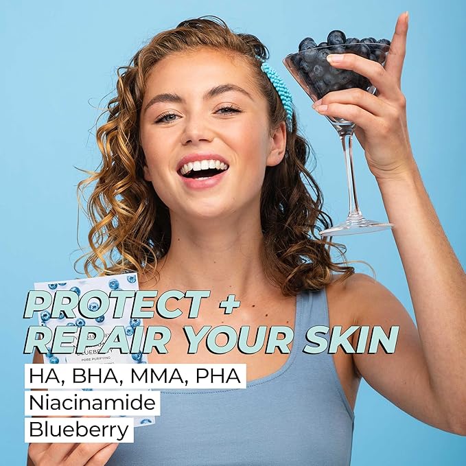 Vitamasques Niacinamide Blueberry Face Sheet Mask 7 Pack - Pore Purifying Korean Skin Care Sheet Face Mask Improves Uneven Skin Tone & Reduces Blemishes