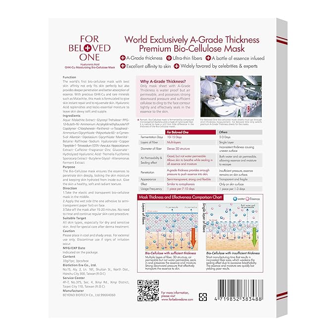 Hyaluronic Acid Moisturizing Bio-Cellulose Facial Mask (Pack of 3)